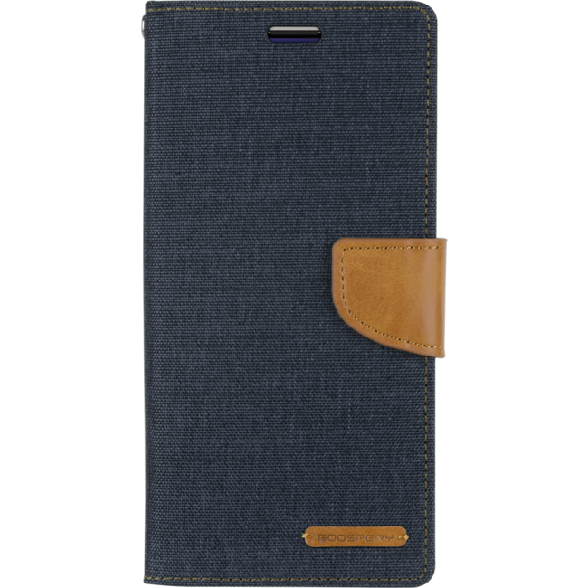 iPhone 12 / 12 Pro Hoesje - Mercury Canvas Diary Wallet Case - Hoesje met Pasjeshouder - Donker Blauw