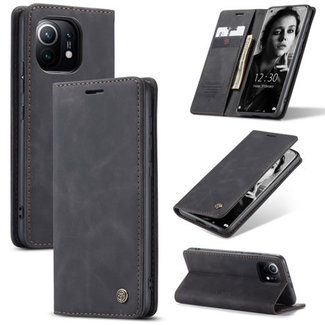 CaseMe CaseMe - Case for Xiaomi Mi 11 - PU Leather Wallet Case Card Slot Kickstand Magnetic Closure - Black