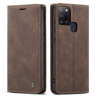 CaseMe CaseMe - Case for Samsung Galaxy A21s - PU Leather Wallet Case Card Slot Kickstand Magnetic Closure - Coffee Brown