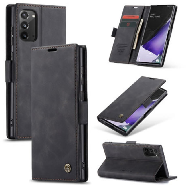 CaseMe - Case for Samsung Galaxy Note 20 - PU Leather Wallet Case Card Slot Kickstand Magnetic Closure - Black