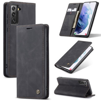 CaseMe CaseMe - Case for Samsung Galaxy S21 - PU Leather Wallet Case Card Slot Kickstand Magnetic Closure - Black