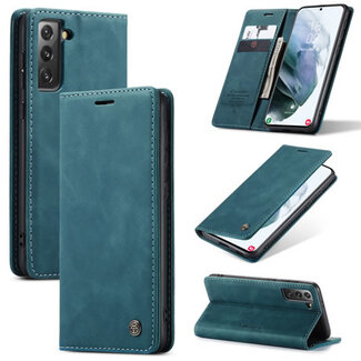 CaseMe CaseMe - Case for Samsung Galaxy S21 - PU Leather Wallet Case Card Slot Kickstand Magnetic Closure - Blue