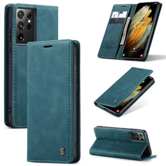 CaseMe CaseMe - Case for Samsung Galaxy S21 Ultra - PU Leather Wallet Case Card Slot Kickstand Magnetic Closure - Blue