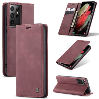 CaseMe CaseMe - Case for Samsung Galaxy S21 Ultra - PU Leather Wallet Case Card Slot Kickstand Magnetic Closure - Dark Red