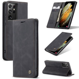 CaseMe CaseMe - Case for Samsung Galaxy S21 Ultra - PU Leather Wallet Case Card Slot Kickstand Magnetic Closure -Black