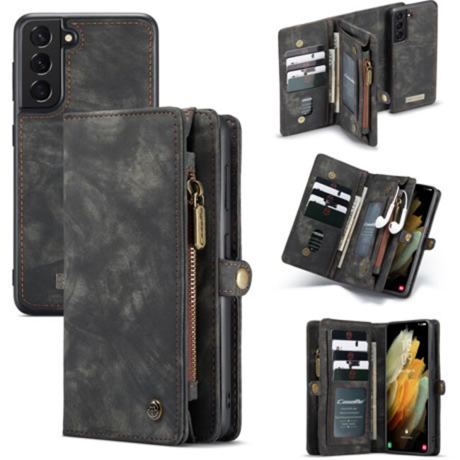 CaseMe - Case for Samsung Galaxy S21 - Wallet Case with Card Holder, Magnetic Detachable Cover - Black