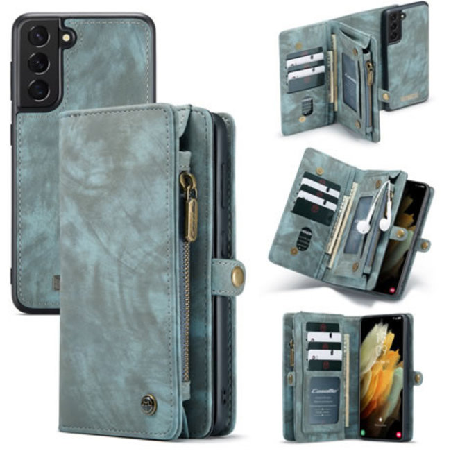 CaseMe - Case for Samsung Galaxy S21 - Wallet Case with Card Holder, Magnetic Detachable Cover - Blue