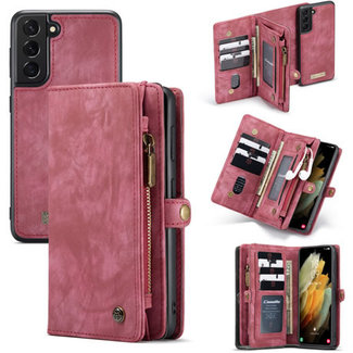 CaseMe CaseMe - Case for Samsung Galaxy S21 - Wallet Case with Card Holder, Magnetic Detachable Cover - Red