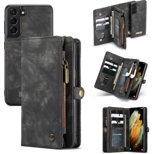 CaseMe - Case for Samsung Galaxy S21 Plus - Wallet Case with Card Holder, Magnetic Detachable Cover - Black