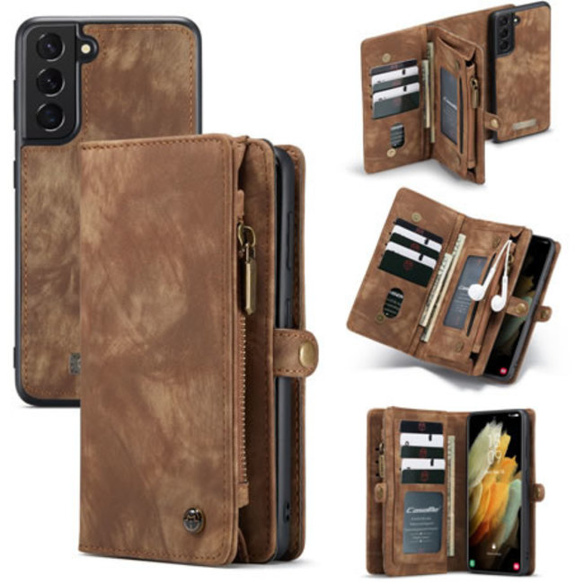 CaseMe - Case for Samsung Galaxy S21 Plus - Wallet Case with Card Holder, Magnetic Detachable Cover - Brown