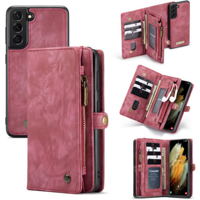 CaseMe - Case for Samsung Galaxy S21 Plus - Wallet Case with Card Holder, Magnetic Detachable Cover - Red