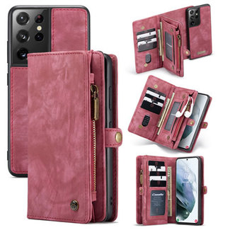 CaseMe CaseMe - Case for Samsung Galaxy S21 Ultra - Wallet Case with Card Holder, Magnetic Detachable Cover - Red
