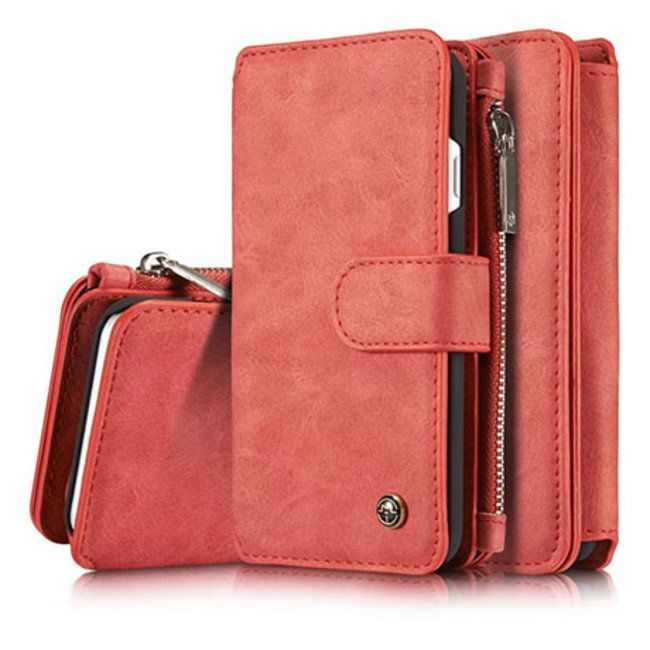 CaseMe - Case for Samsung Galaxy S21 - Wallet Case with Cardslots and Detachable Flip Zipper Case - Red