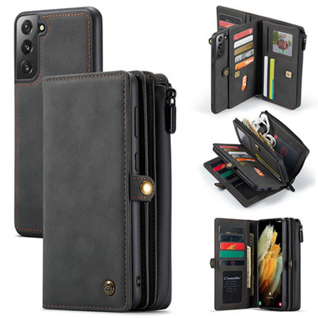 CaseMe - Samsung Galaxy S21 Hoesje - Back Cover en Wallet Book Case - Multifunctioneel - Zwart