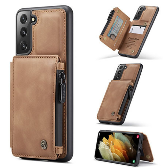 CaseMe - Samsung Galaxy S21 Case - Back Cover - with RFID Cardholder - Light Brown