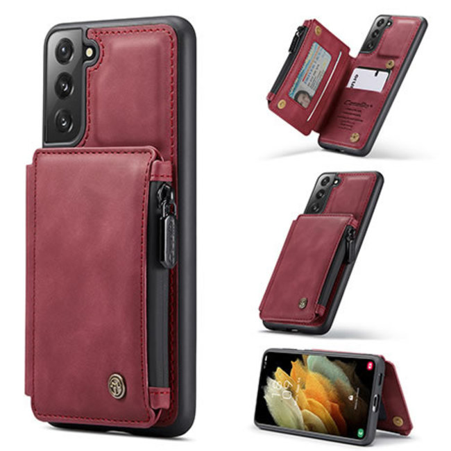 CaseMe - Samsung Galaxy S21 Hoesje - Back Cover - met RFID Pasjeshouder - Rood