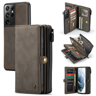 CaseMe CaseMe - Samsung Galaxy S21 Ultra Case - Back Cover and Wallet Book Case - Multifunctional - Brown