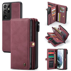 CaseMe - Samsung Galaxy S21 Ultra Hoesje - Back Cover en Wallet Book Case - Multifunctioneel - Rood