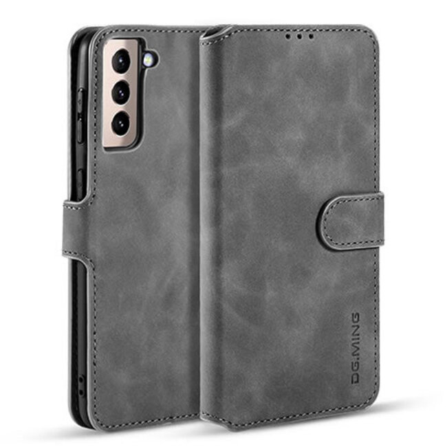 CaseMe - Samsung Galaxy S21 Case - with Magnetic closure - Leather Book Case - Grey