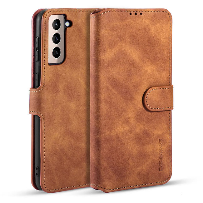 CaseMe - Samsung Galaxy S21 Plus Case - with Magnetic closure - Leather Book Case - Light Brown