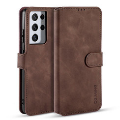 CaseMe - Samsung Galaxy S21 Ultra Case - with Magnetic closure - Leather Book Case - Dark Brown