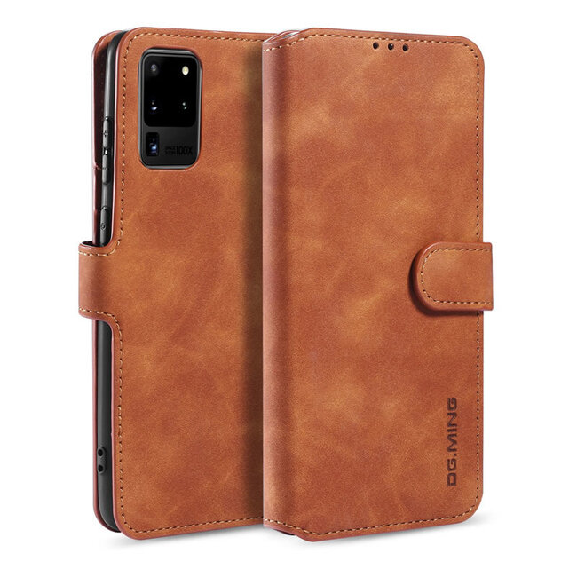 CaseMe - Samsung Galaxy S20 Ultra Case - with Magnetic closure - Leather Book Case - Light Brown