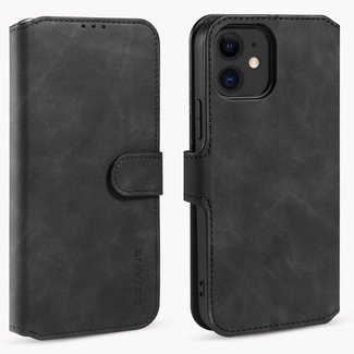 CaseMe CaseMe - iPhone 12 Mini Case - with Magnetic closure - Leather Book Case - Black
