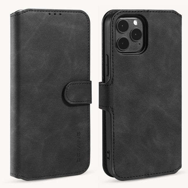 CaseMe - iPhone 12 / 12 Pro Case - with Magnetic closure - Leather Book Case - Black