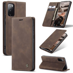 CaseMe - Case for Samsung Galaxy S20 FE - PU Leather Wallet Case Card Slot Kickstand Magnetic Closure - Dark Brown