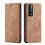 CaseMe - Case forHuawei P Smart 2021 - PU Leather Wallet Case Card Slot Kickstand Magnetic Closure - Dark Brown