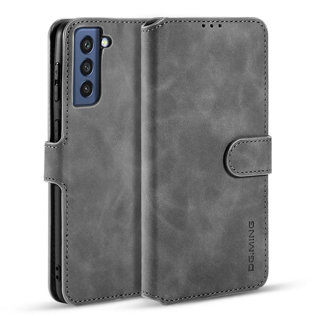 CaseMe - Samsung Galaxy S21 FE Case - with Magnetic closure - Leather Book Case - Grey