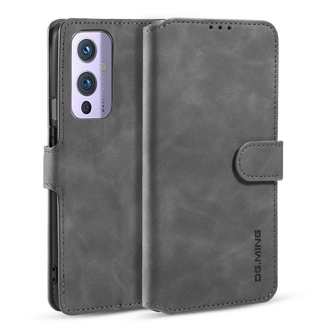 CaseMe - OnePlus 9 Case - with Magnetic closure - Leather Book Case - Grey