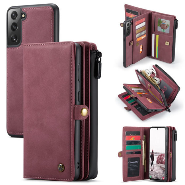 CaseMe - Samsung Galaxy S21 FE Case - Back Cover and Wallet Book Case - Multifunctional - Red