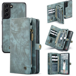 CaseMe - Case for Samsung Galaxy S21 FE - Wallet Case with Card Holder, Magnetic Detachable Cover - Blue