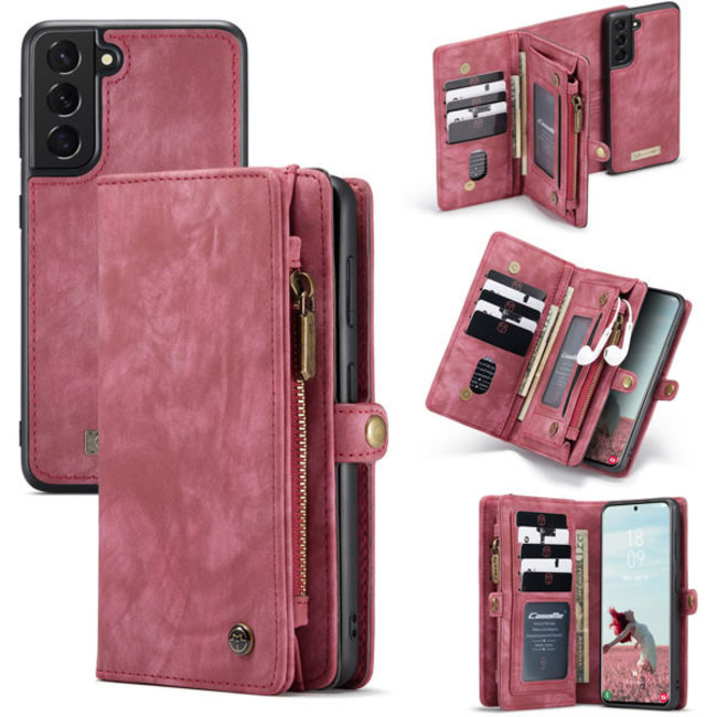 CaseMe - Case for Samsung Galaxy S21 FE - Wallet Case with Card Holder, Magnetic Detachable Cover - Red