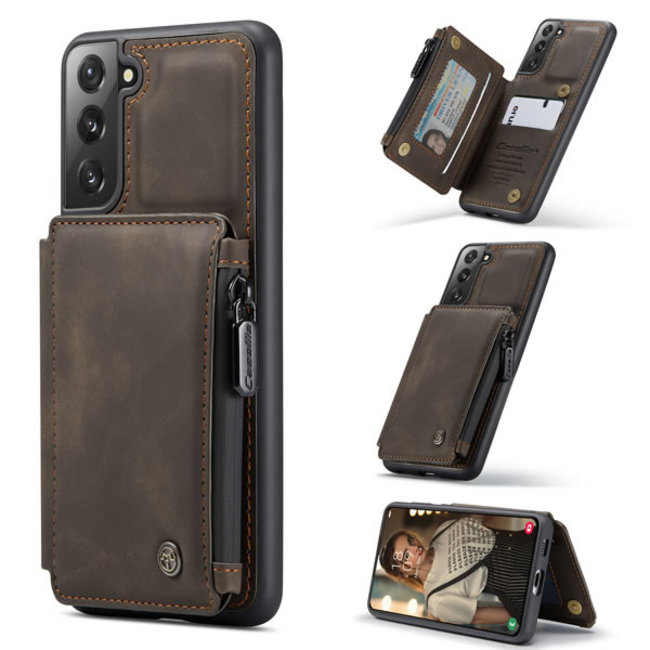 CaseMe - Samsung Galaxy S21 FE Case - Back Cover - with RFID Cardholder - Dark Brown