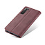 CaseMe - Case for Samsung Galaxy S21 FE - PU Leather Wallet Case Card Slot Kickstand Magnetic Closure - Dark Red