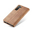 CaseMe - Case for Samsung Galaxy S21 FE - PU Leather Wallet Case Card Slot Kickstand Magnetic Closure - Light Brown