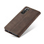 CaseMe - Case for Samsung Galaxy S21 FE - PU Leather Wallet Case Card Slot Kickstand Magnetic Closure - Dark Brown