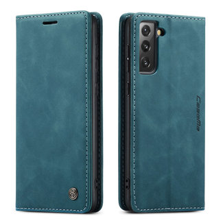 CaseMe CaseMe - Case for Samsung Galaxy S21 FE - PU Leather Wallet Case Card Slot Kickstand Magnetic Closure - Blue