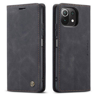 CaseMe CaseMe - Case for Xiaomi Mi 11 Lite - PU Leather Wallet Case Card Slot Kickstand Magnetic Closure - Black