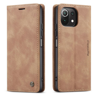 CaseMe CaseMe - Case for Xiaomi Mi 11 Lite - PU Leather Wallet Case Card Slot Kickstand Magnetic Closure - Light Brown