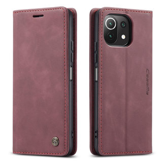 CaseMe CaseMe - Case for Xiaomi Mi 11 Lite - PU Leather Wallet Case Card Slot Kickstand Magnetic Closure - Dark Red