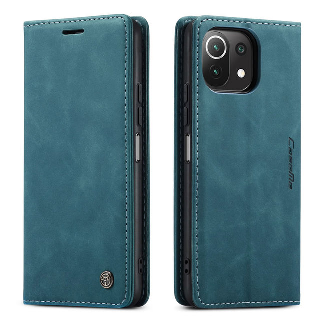 CaseMe - Case for Xiaomi Mi 11 Lite - PU Leather Wallet Case Card Slot Kickstand Magnetic Closure - Blue