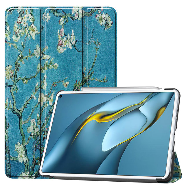 Cover2day - Case for Huawei MatePad Pro 10.8 (2021) - Slim Tri-Fold Book Case - Lightweight Smart Cover - White Blossom