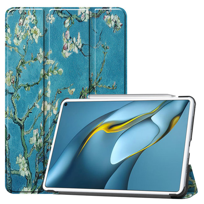 Cover2day - Hoes voor de Huawei MatePad Pro 10.8 (2021) - Tri-Fold Book Case - Witte Bloesem