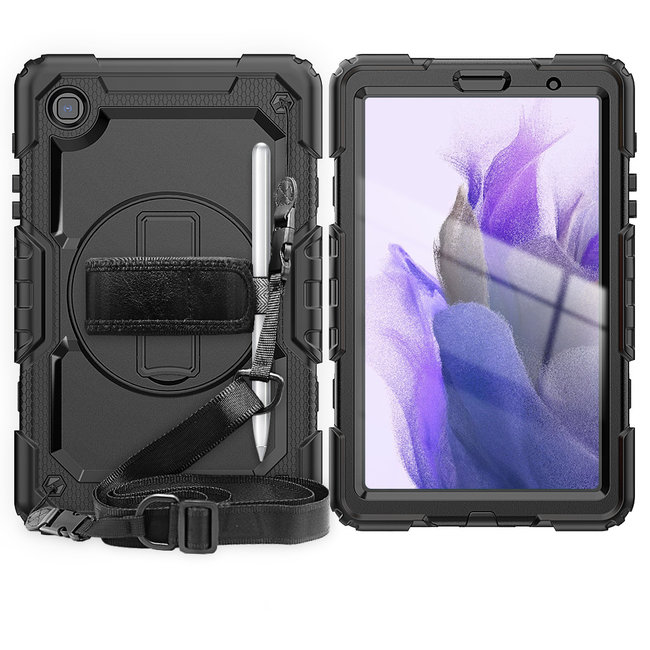 Case for Samsung Galaxy Tab A7 Lite - Heavy Duty Case with Built-in Screen Protector and Shoulder Strap - Black