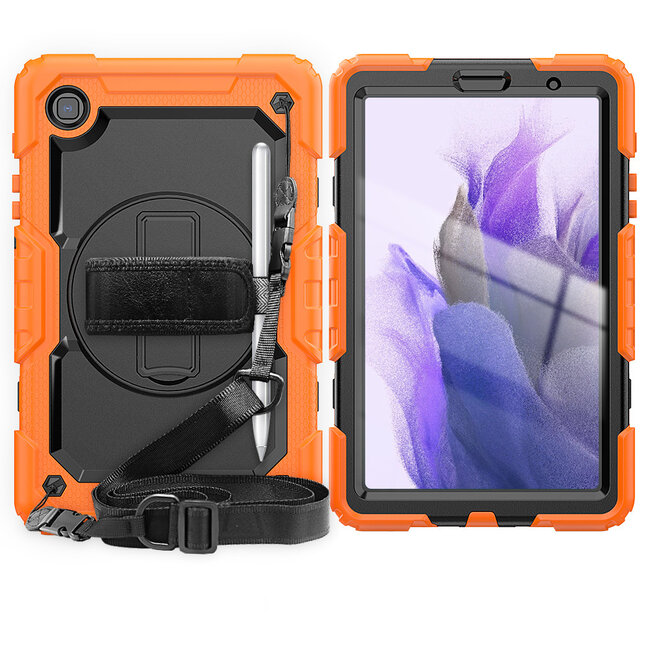 Case for Samsung Galaxy Tab A7 Lite - Strap B Case - Bumper Protection with Built-in Screen Protector and Shoulder Strap - Orange