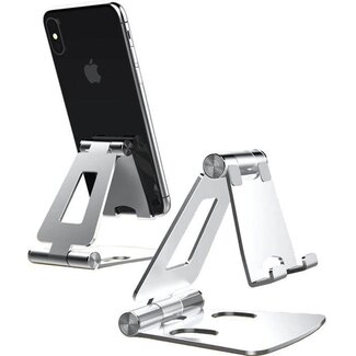 Phone and Tablet holder - Ergonomic design - Foldable - Smartphone stand for Desk or Table - Silver