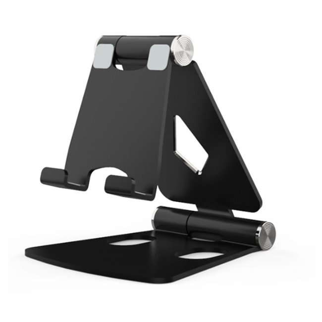 Phone and Tablet holder - Ergonomic design - Foldable - Smartphone stand for Desk or Table - Black